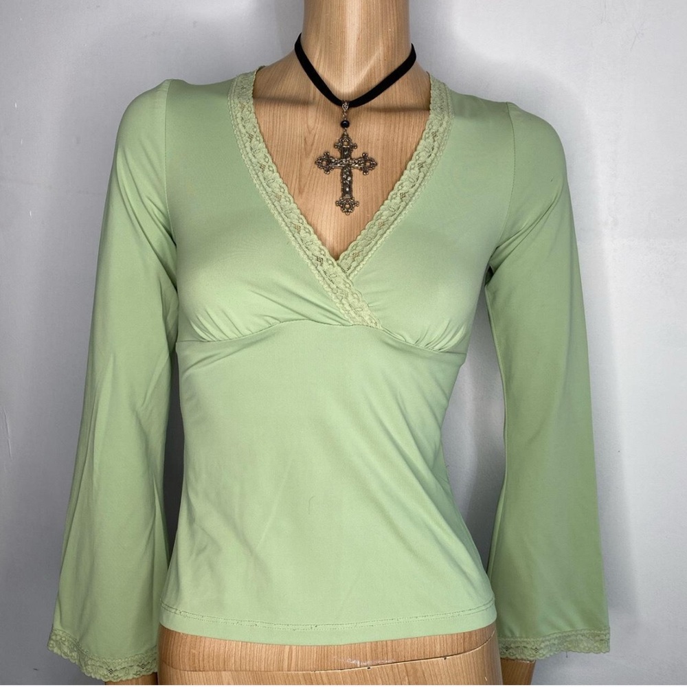 My Michelle Light Green V-Neck Blouse